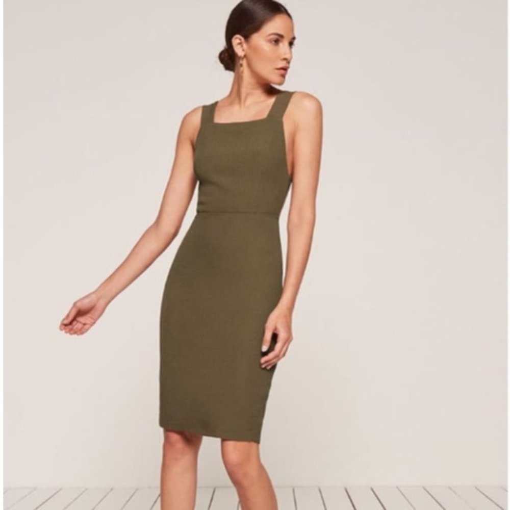 Reformation Army Green Tie Back Dress Size 12